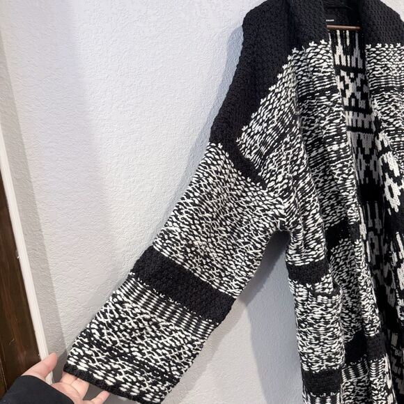 Lucky Brand Fair Isle Sweater Coat Shawl Collar Open Front Black Plus Size XXL - Picture 5 of 10